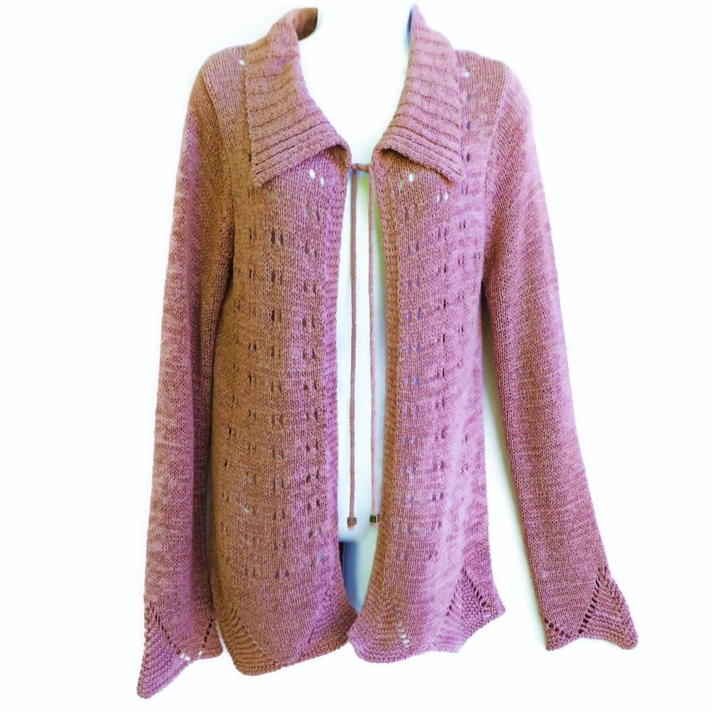 Vintage 90s BCBGMaxAzria Cardigan Mauve Pink Knit Acrylic Nylon No Itch Tie L